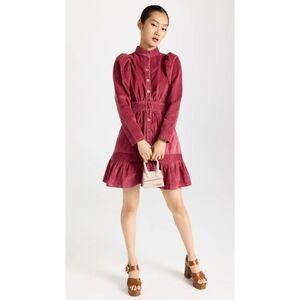 byTiMo Mock Neck Long Sleeve Corduroy Fall Mini Blogger Dress Berry Red S